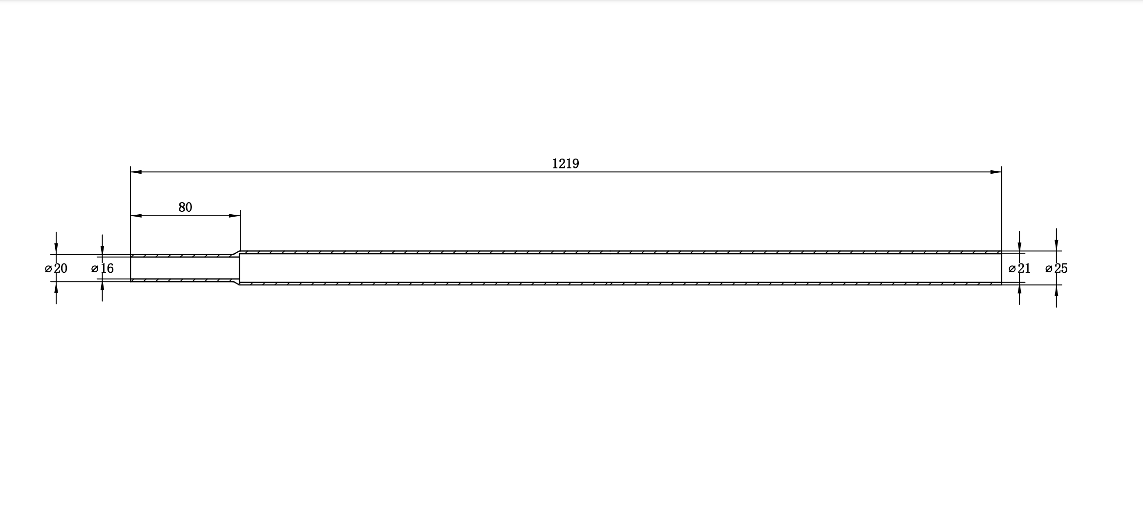 Snow guard tube technical drawing
