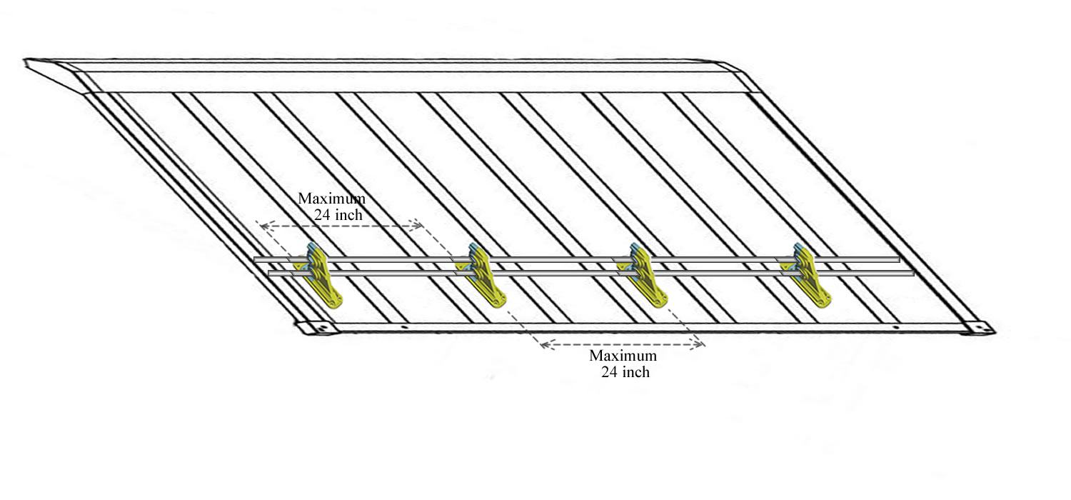 Recommended SCM-2TUBE snow guard installation in a single roof-edge row