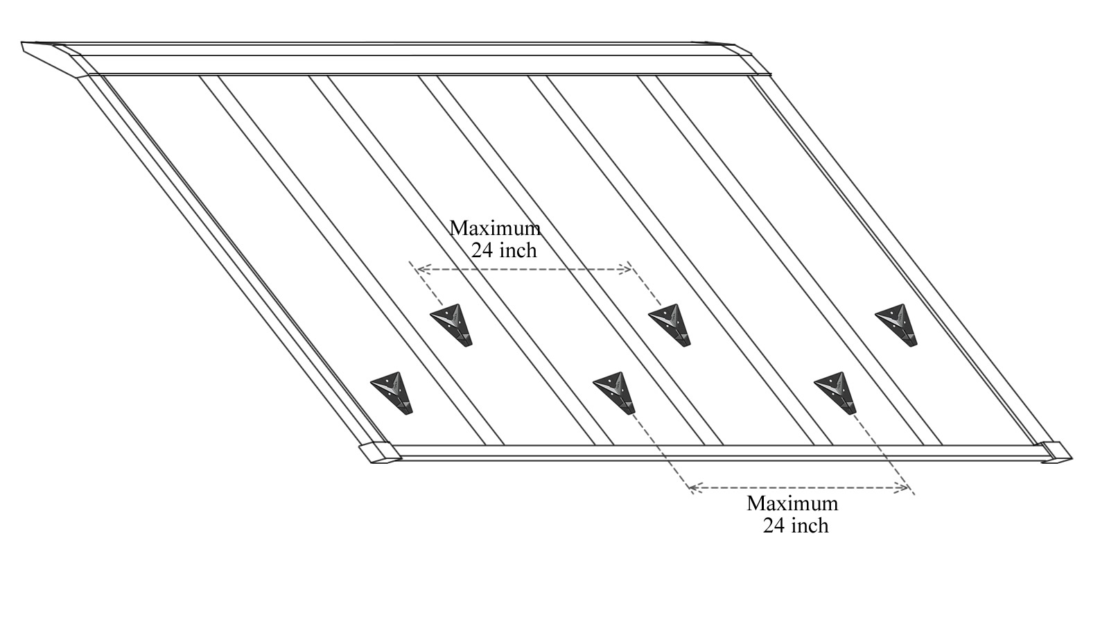 Recommended staggered SCM snow guard installation on a metal roof