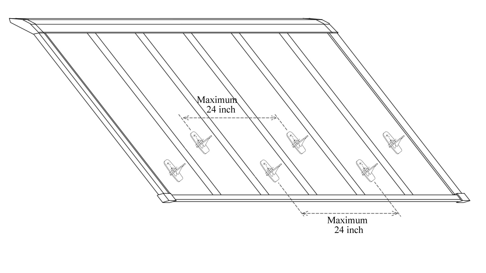 Recommended staggered TSC Zinc snow guard installation on a metal roof